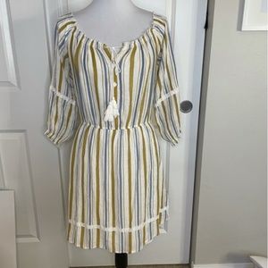 J Gee BOHO cream colored striped casual Dress